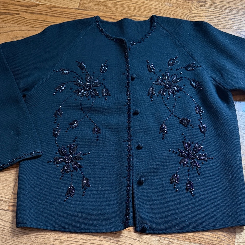 Vintage black beaded cardigan sweater - size M